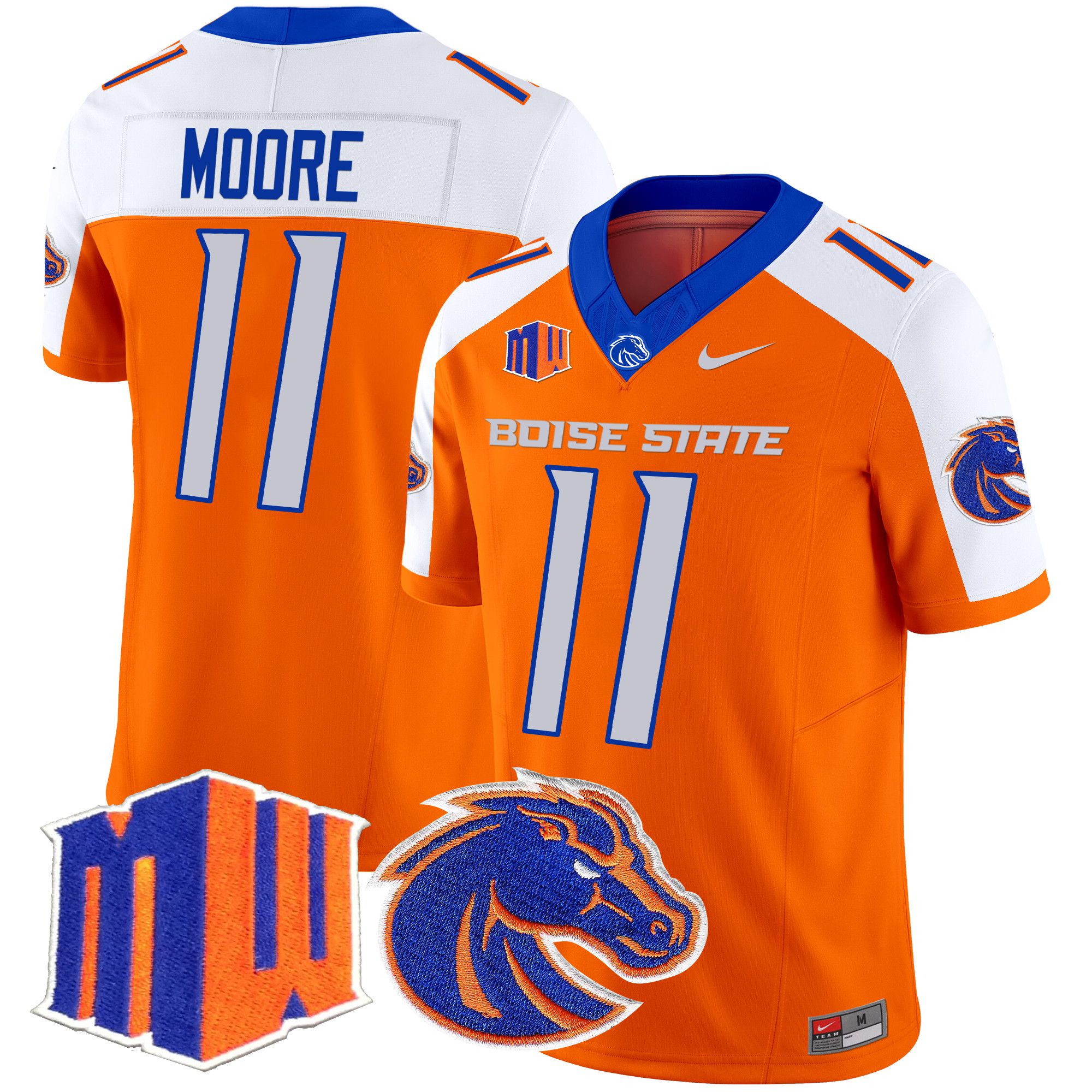 Men Boise State Broncos #11 Moore Orange Nike 2024 Vapor Limited NCAA Jersey